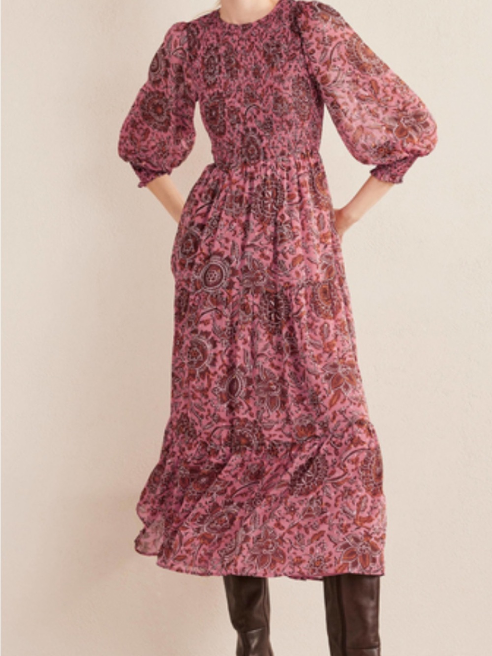 EUC Boden Paisley Tiered Smocked Maxi Dress with pockets Size 16/18
